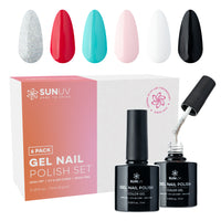 SUNUV Hema Free Gel Nail Polish Kit, 6 Colors Gel Polish Set White Black Red Pink Silver Glitter UV Nail Lamp Gel Nail Art Salon DIY Home Gift